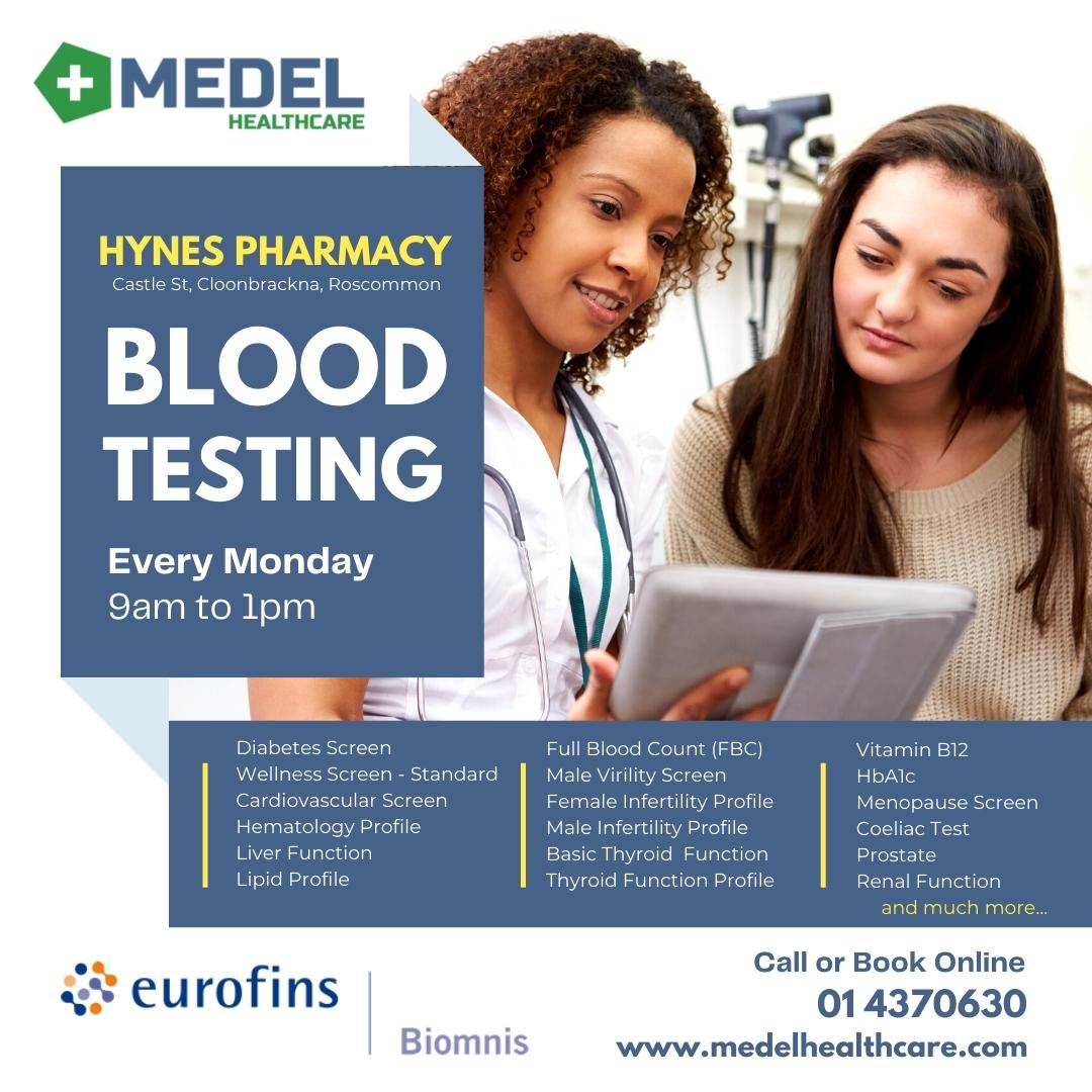 Blood Testing Clinic Now Open at Hynes Pharmacy Roscommon